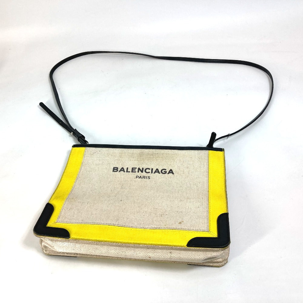 BALENCIAGA 339937 ネイビー ポシェット 斜め掛け クラッチバッグ ポーチ ショルダーバッグ レザー/コーティングキャンバス レディース イエロー