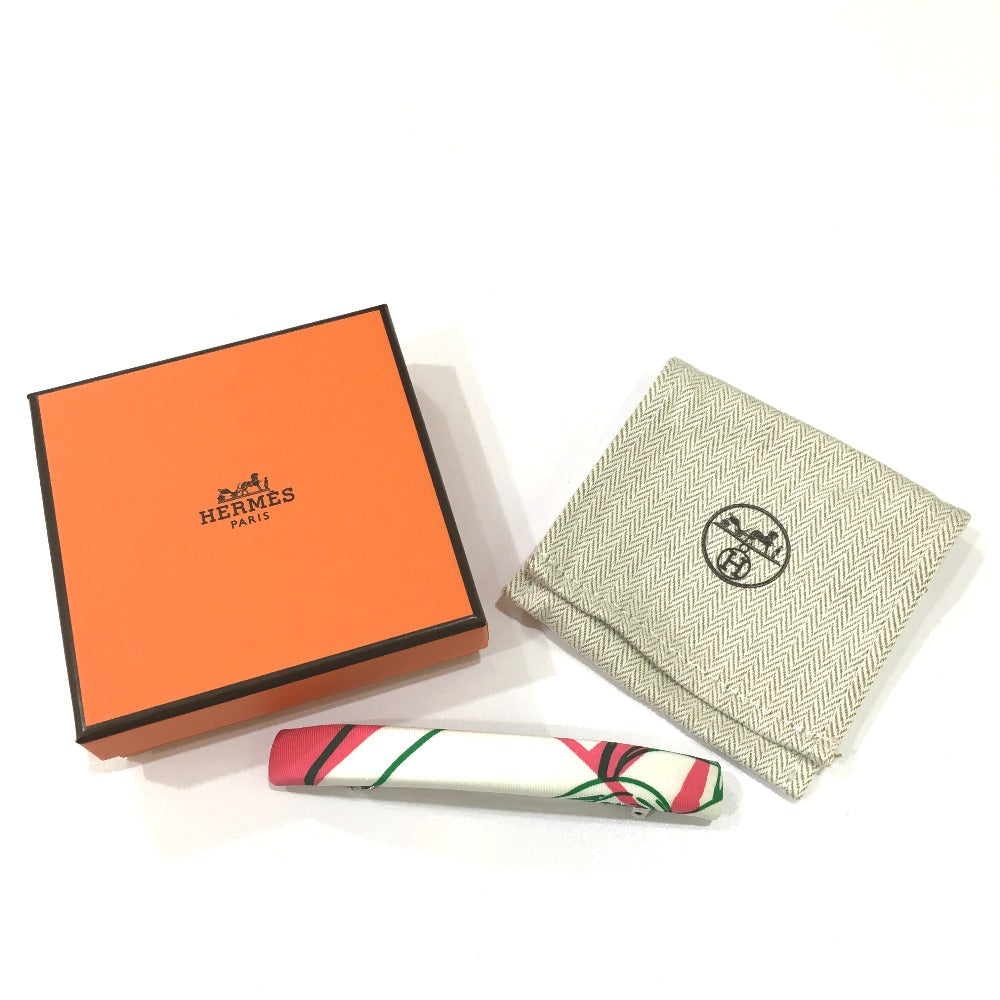 HERMES Hair Accessory, All-Over Print, Silk Barrette, Women's, White