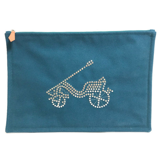 HERMES Bicycle Stud Velocipedi Stud Flat Pouch GM Canvas Unisex Blue