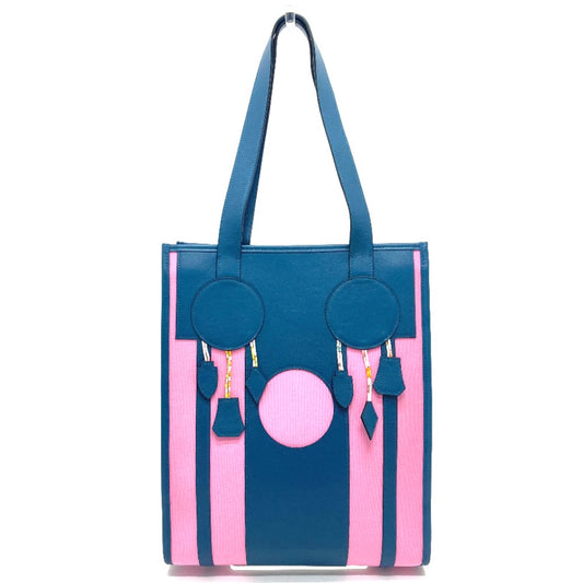 HERMES Petit H Dreamcatcher Shoulder Tote Bag in Leather/Canvas, Navy and Pink