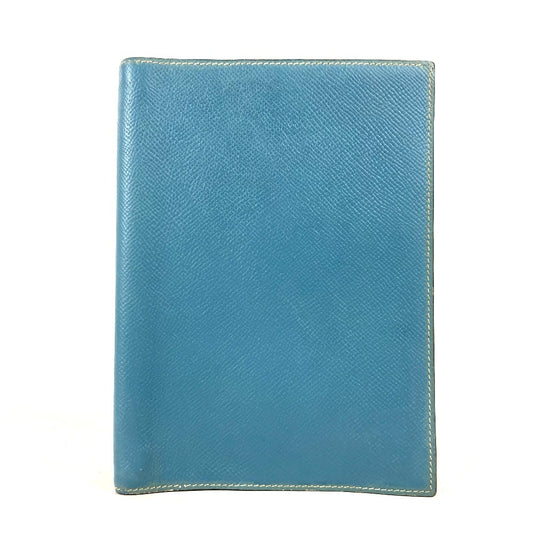 HERMES Bi-fold Notepad Note Cover System Planner Stationery Notepad Planner Cover Leather Unisex Blue Jean