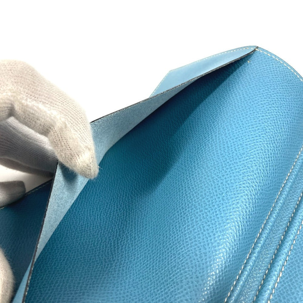 HERMES Globe-Trotter Stationery Bifold Planner Agenda Leather Cover Unisex Blue Jean Blue