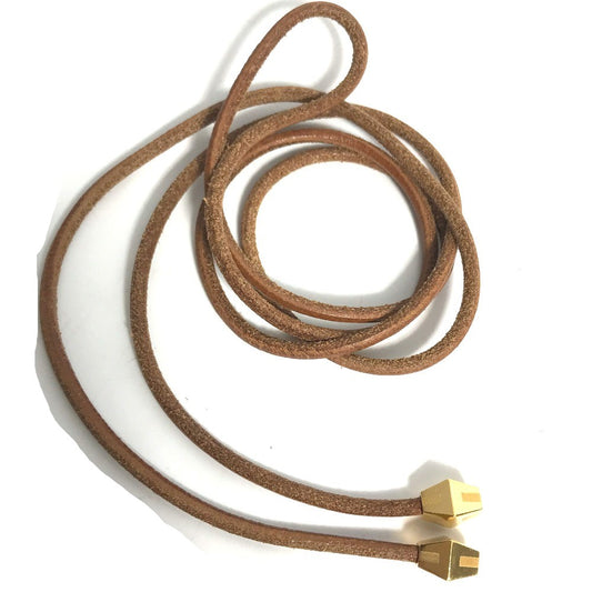 HERMES Lanier Leather Necklace with Metal Fittings, Brown, Women's