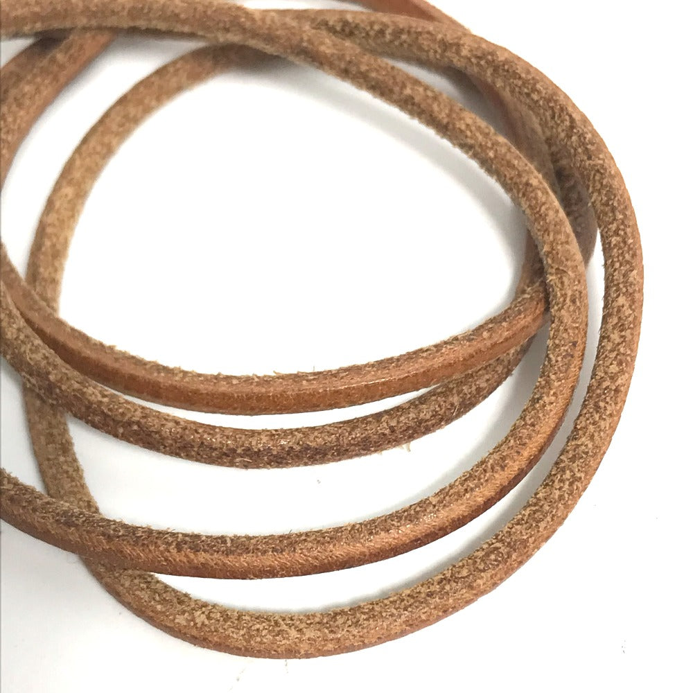 HERMES Lanier Leather Necklace with Metal Fittings, Brown, Women's