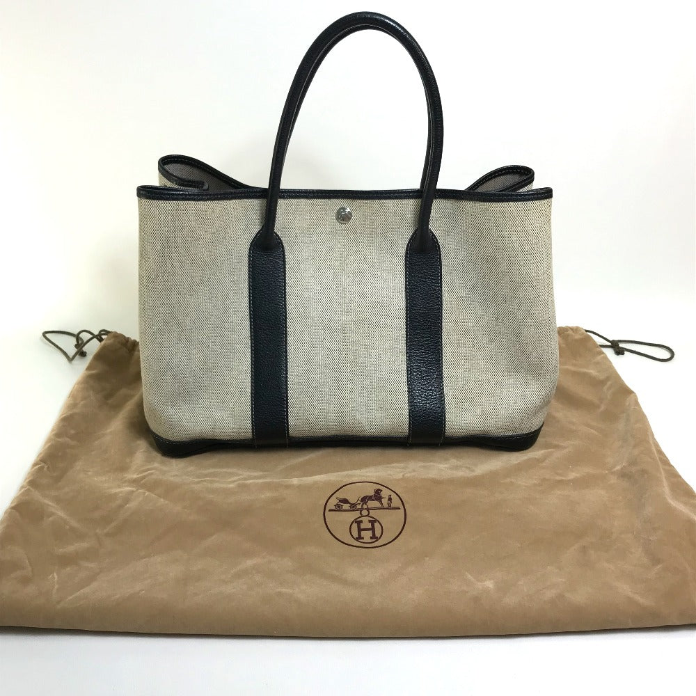 HERMES Garden Party PM Toile H Handbag/Tote Bag, Women's, Black/Natural