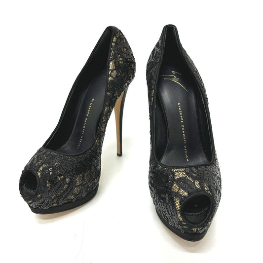 GIUSEPPE ZANOTTI オープントゥ パンプス スパンコール レディース ブラック - brandshop-reference
