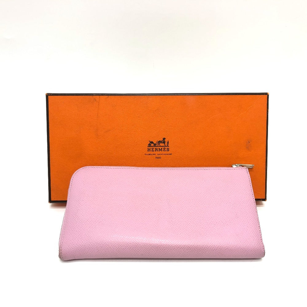 HERMES Remix Combine Duo Long Wallet, Epson, Women's, Mauve Sylvestre x Lime Pink