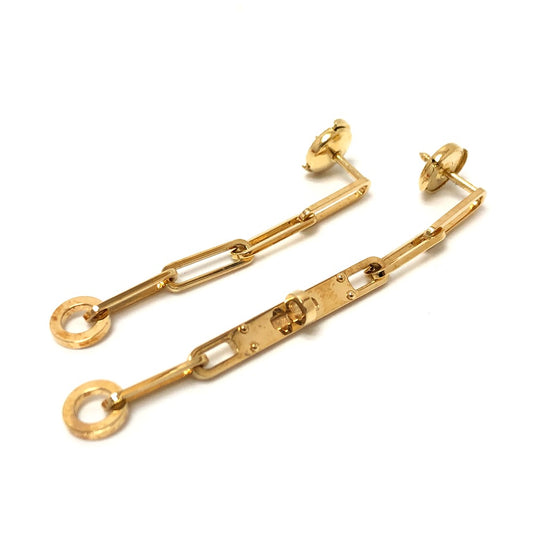 HERMES Kelly Chaine Earrings, 18K Gold, Women's