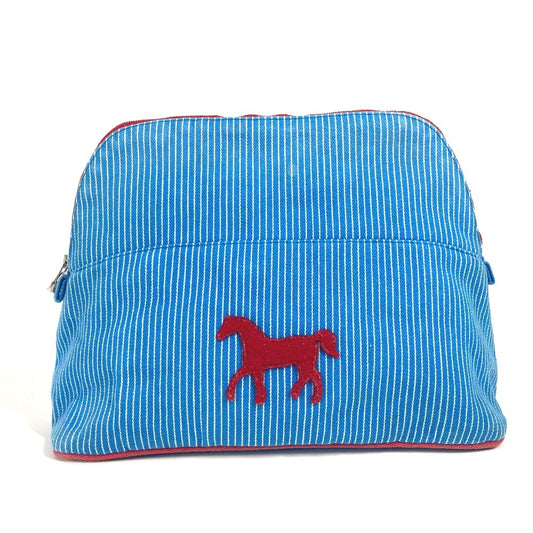 HERMES BABY 赤ちゃん キッズ カヴァル 馬柄 ストライプ メイクポーチ 化粧ポーチ おむつポーチ マルチポーチ ポーチ キャンバス キッズ ブルー - brandshop-reference