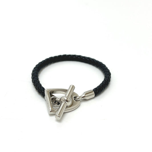 HERMES Leather Bracelet ≪Etrier≫ Etrie Leather bracelet accessories Bracelet SS / Leather Silvery/Black Black/Silver Used