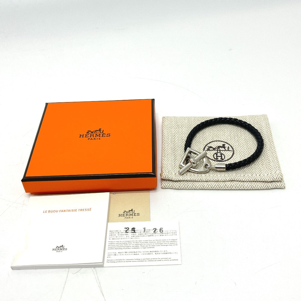 HERMES Leather Bracelet ≪Etrier≫ Etrie Leather bracelet accessories Bracelet SS / Leather Silvery/Black Black/Silver Used