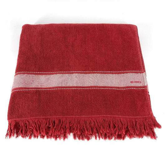 HERMES バスタオル インテリア ひざかけ ブランケット ビーチタオル ヨッティング ロゴ フリンジ タオル コットン ユニセックス レッド - brandshop-reference