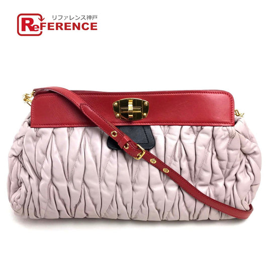 MIUMIU Matelasse Shoulder Bag, Clutch Bag, Crossbody Shoulder Bag, Handbag, Leather, Women's, Light Pink