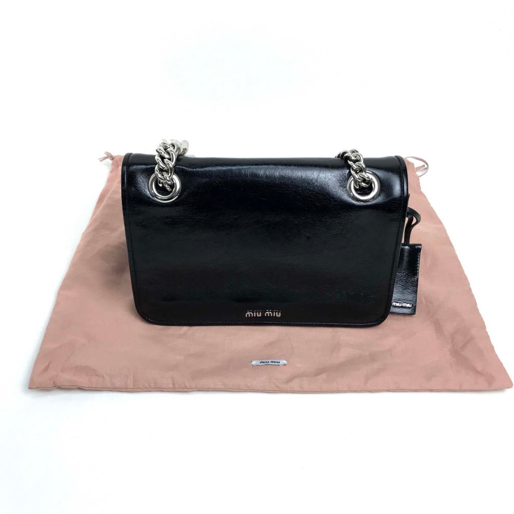 MIUMIU 5BD015 2-Way Shoulder/Crossbody Bag with Chain, Calf Leather, Women's, Black