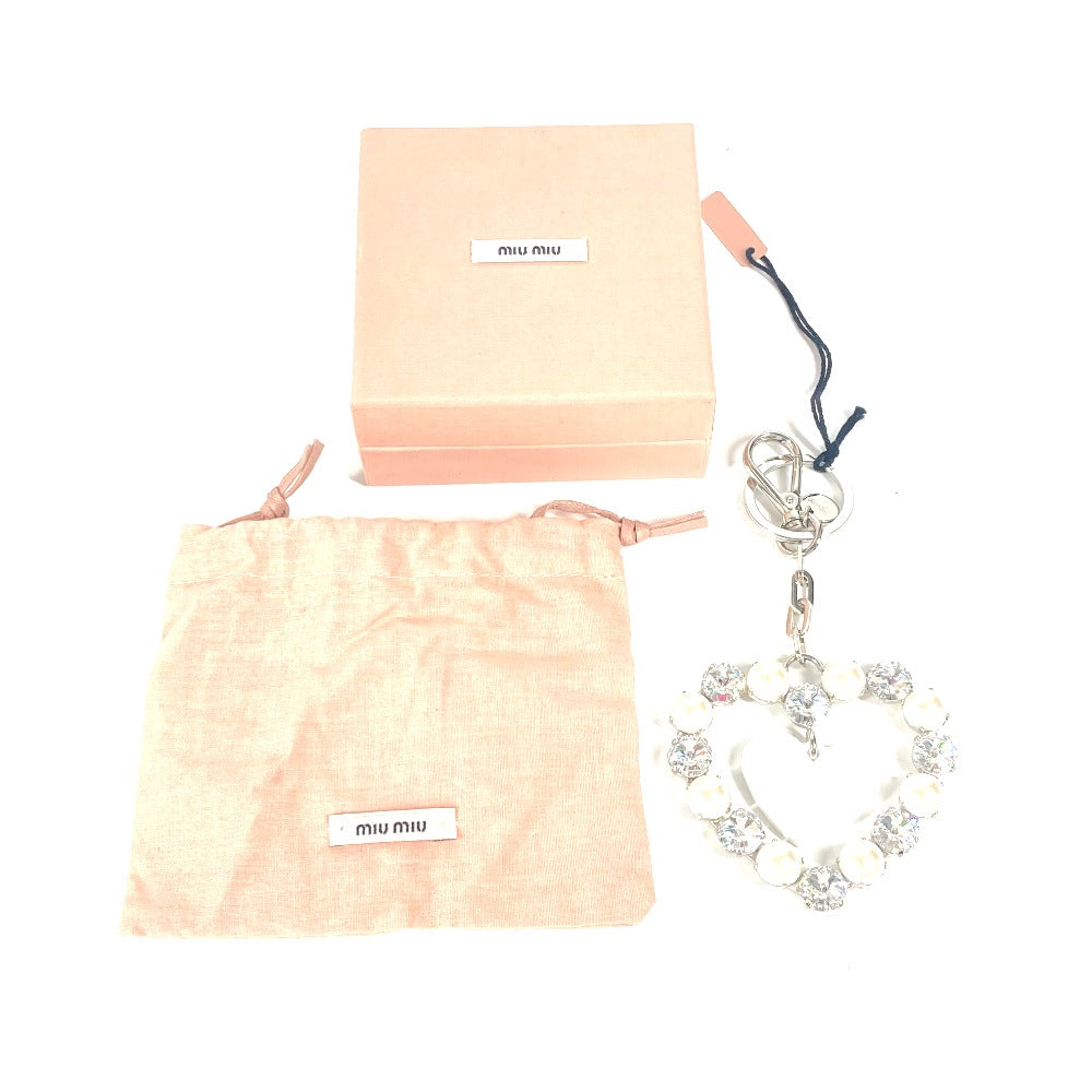 MIUMIU ラインストーン ハート バッグチャーム キーホルダー メタル レディース シルバー - brandshop-reference