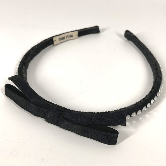 MIUMIU Ribbon Rhinestone Hair Accessory Headband Satin Hairband for Women Black