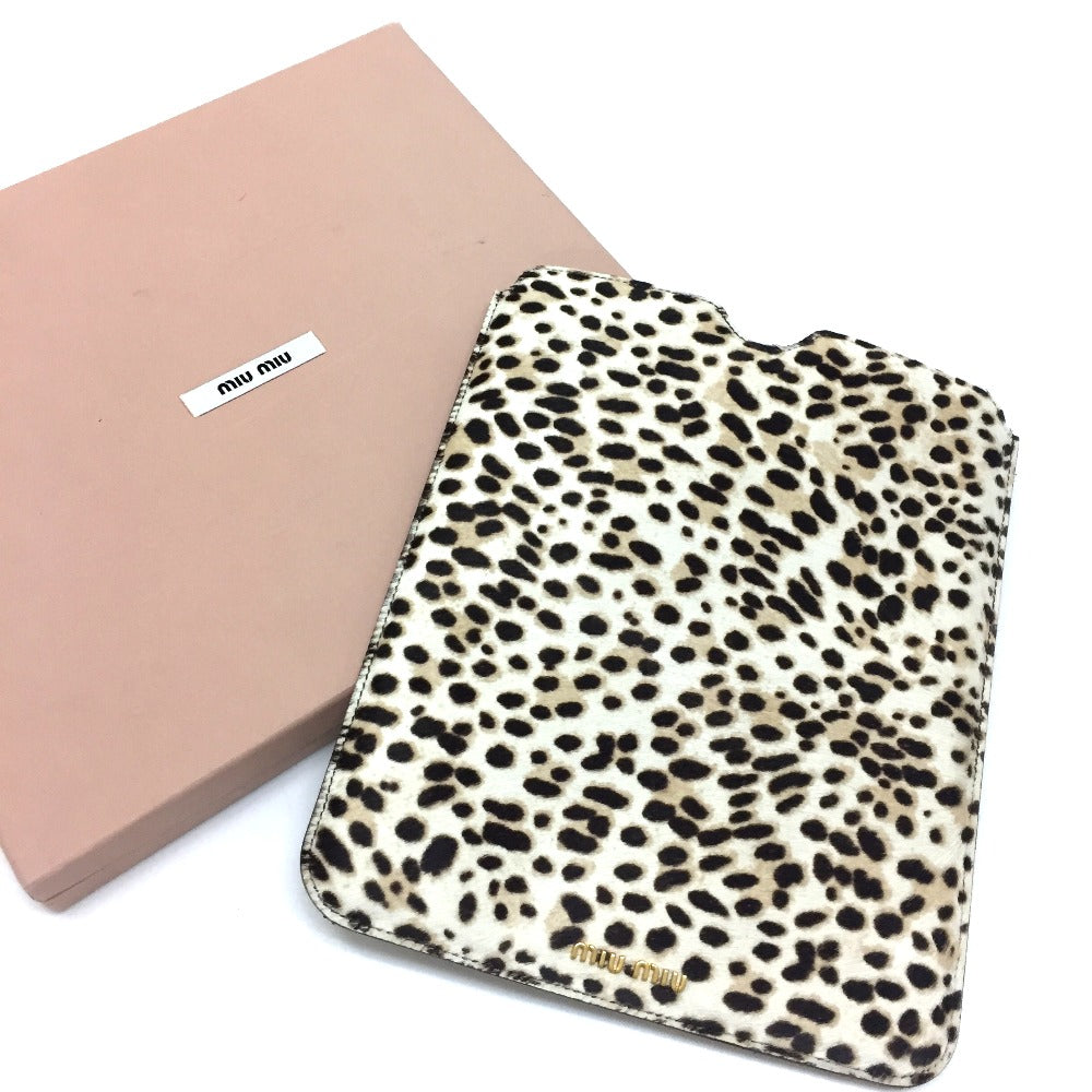 MIUMIU 5ARE43 Leopard Print Tablet Accessory iPad Case, Unisex, Porcelain Leather, BIANCO, Beige
