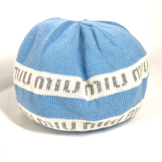 MIUMIU 5HC260 Beanie Hat, Knit Cap, Logo Knit Hat, Wool, Women's, Blue