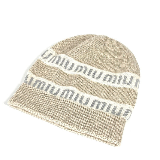 MIUMIU 5HC286 Logo Beanie Hat, Knit Cap, Wool/Cashmere, Women's, White