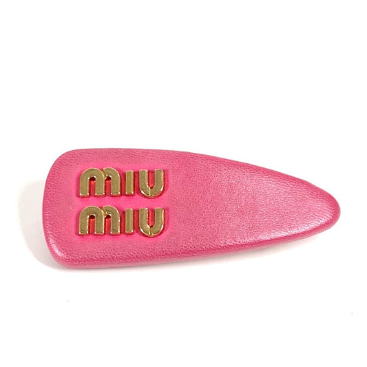 MIUMIU Logo Hair Accessory, Leather Hairpin, Women's, Pink