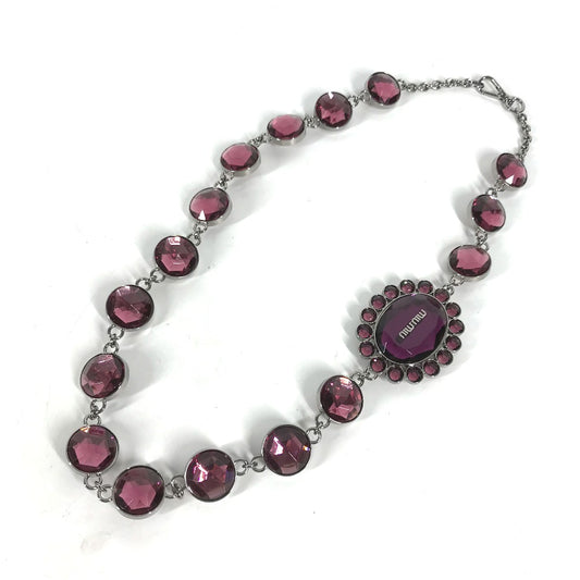 MIUMIU Accessories Beaded Chain Necklace, Metal, Women's, Purple
