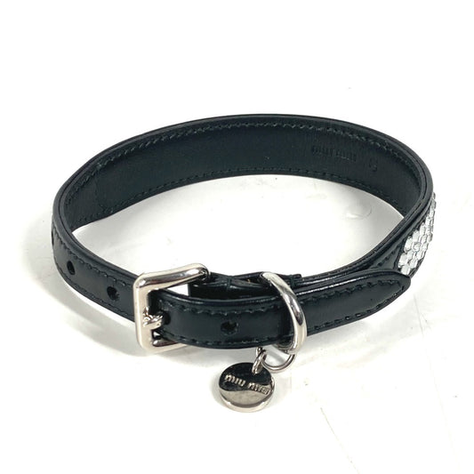 MIUMIU ラインストーン ドッグ ペット 犬 首輪 レザー ユニセックス ブラック - brandshop-reference