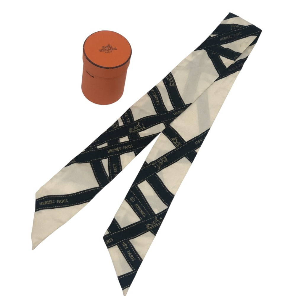 HERMES ツイリー BOLDUC AU CARRE ボルデュックリボン ファッション小物 リボン柄 バンドスカーフ スカーフ シルク レディース ホワイト