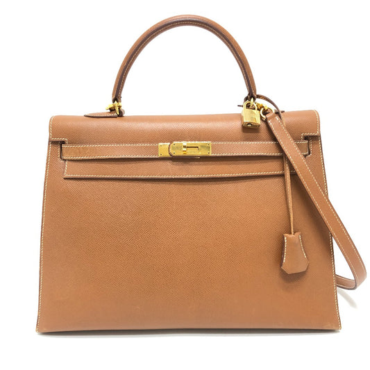 HERMES ケリー35 外縫い 2WAYバック 斜め掛けバック カバン バック ハンドバッグ クシュベル レディース ゴールド G金具 ブラウン - brandshop-reference