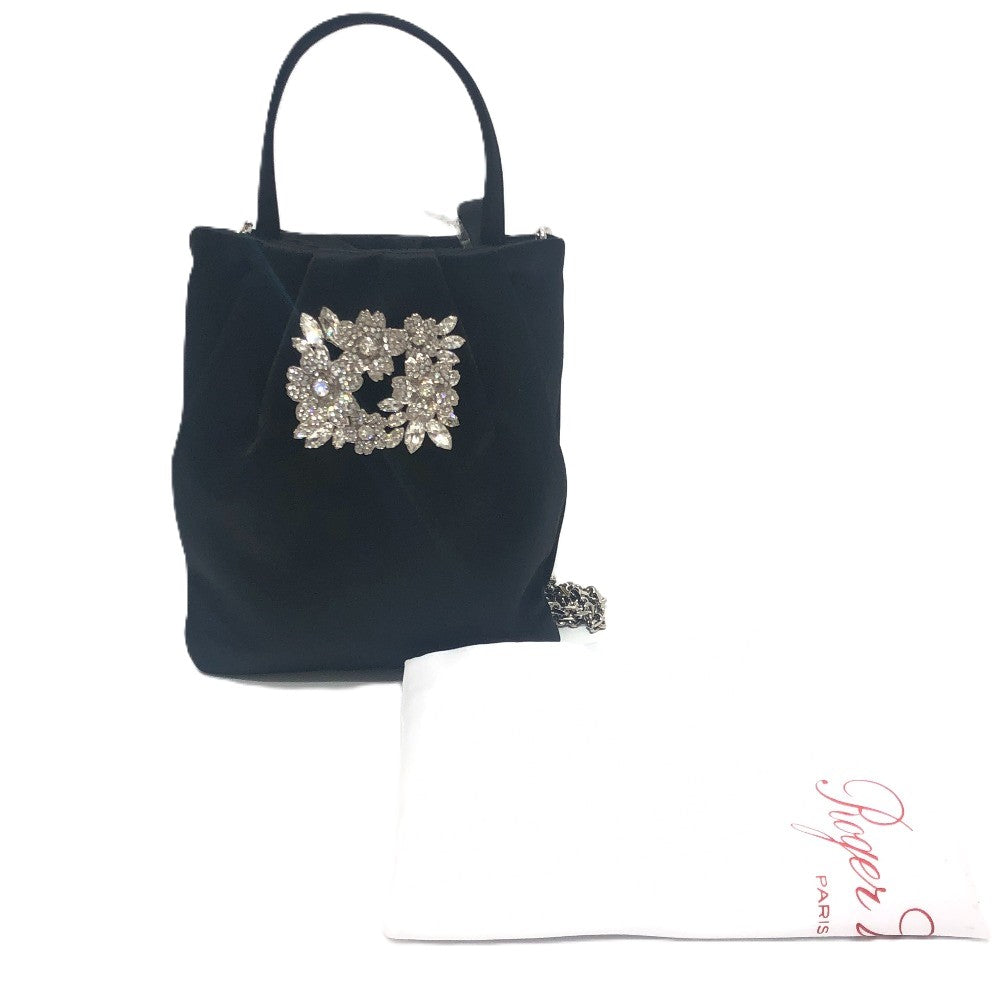 ROGER VIVIER RBWANVK0000RS0B999 Crystal Draped Pocket Bouquet Strass Micro 2-Way Bag, Handbag, Satin, Women's, Black