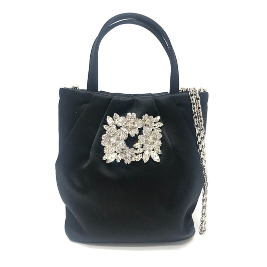 ROGER VIVIER RBWANVK0000RS0B999 Crystal Draped Pocket Bouquet Strass Micro 2-Way Bag, Handbag, Satin, Women's, Black