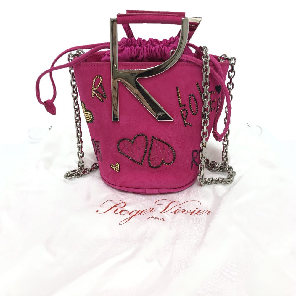 ROGER VIVIER Funny Love 2WAY Bag Chain Shoulder Bag Handbag Suede Women's Pink
