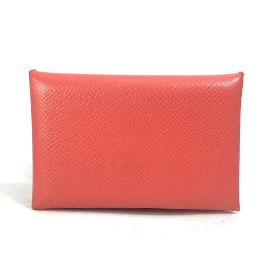 HERMES Bifold Calvi Business Card Holder, Pass Case, Card Case, Epson, Women's, Rose Texas, Red