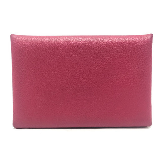 HERMES Calvi silver hardware bifold card case, business card holder, and coin case in Evercolor rose pink.