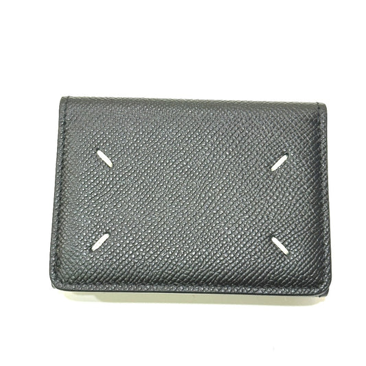 Maison Margiela SA2UI0005 Stitch Compact Wallet, Short Tri-fold Leather Wallet, Women's, Black