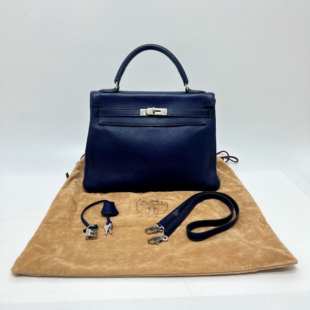 HERMES ケリー32 内縫い カバン 2WAY ハンドバッグ トリヨンクレマンス レディース ブルー