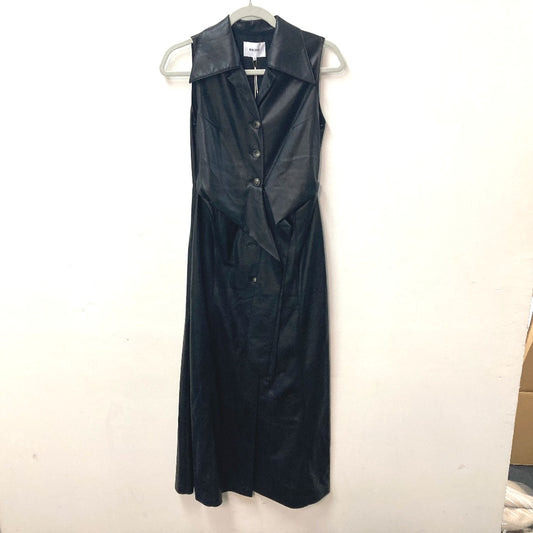 Nanushka Women's Long Sleeveless Vegan Leather Dress with Belt, Black