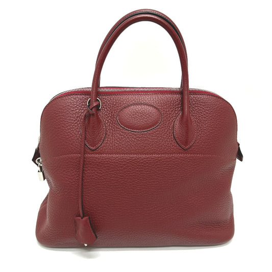 HERMES Bolide 35 2-Way Handbag in Taurillon Clemence Leather, Rouge H Leather with Silver Hardware, Red