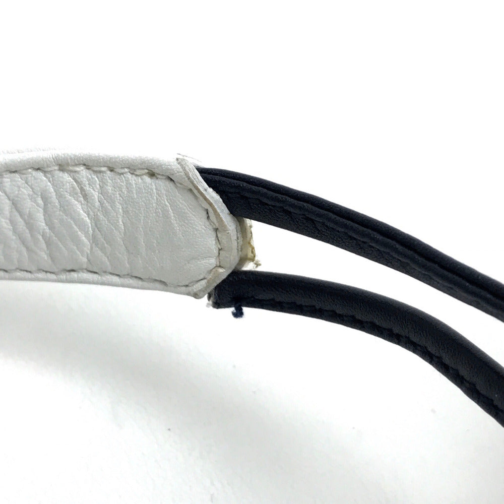 CELINE Ribbon Motif Shoulder Bag Leather Women's White x Black