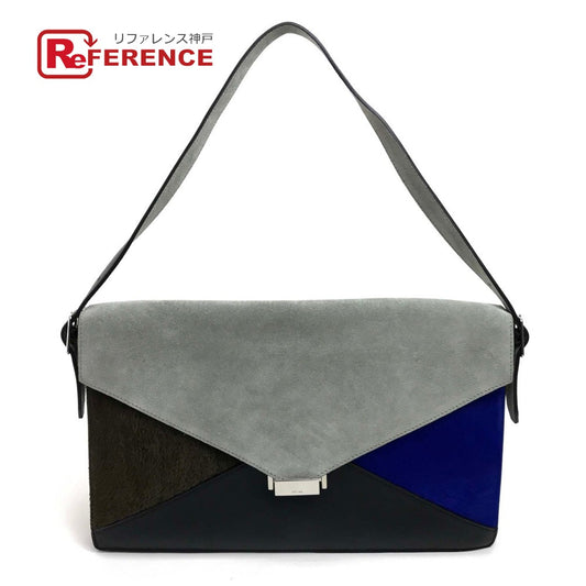 CELINE Shoulder Bag with Logo Hardware and Diamond Clutch, Suede/Leather, Gray and Black, Women's