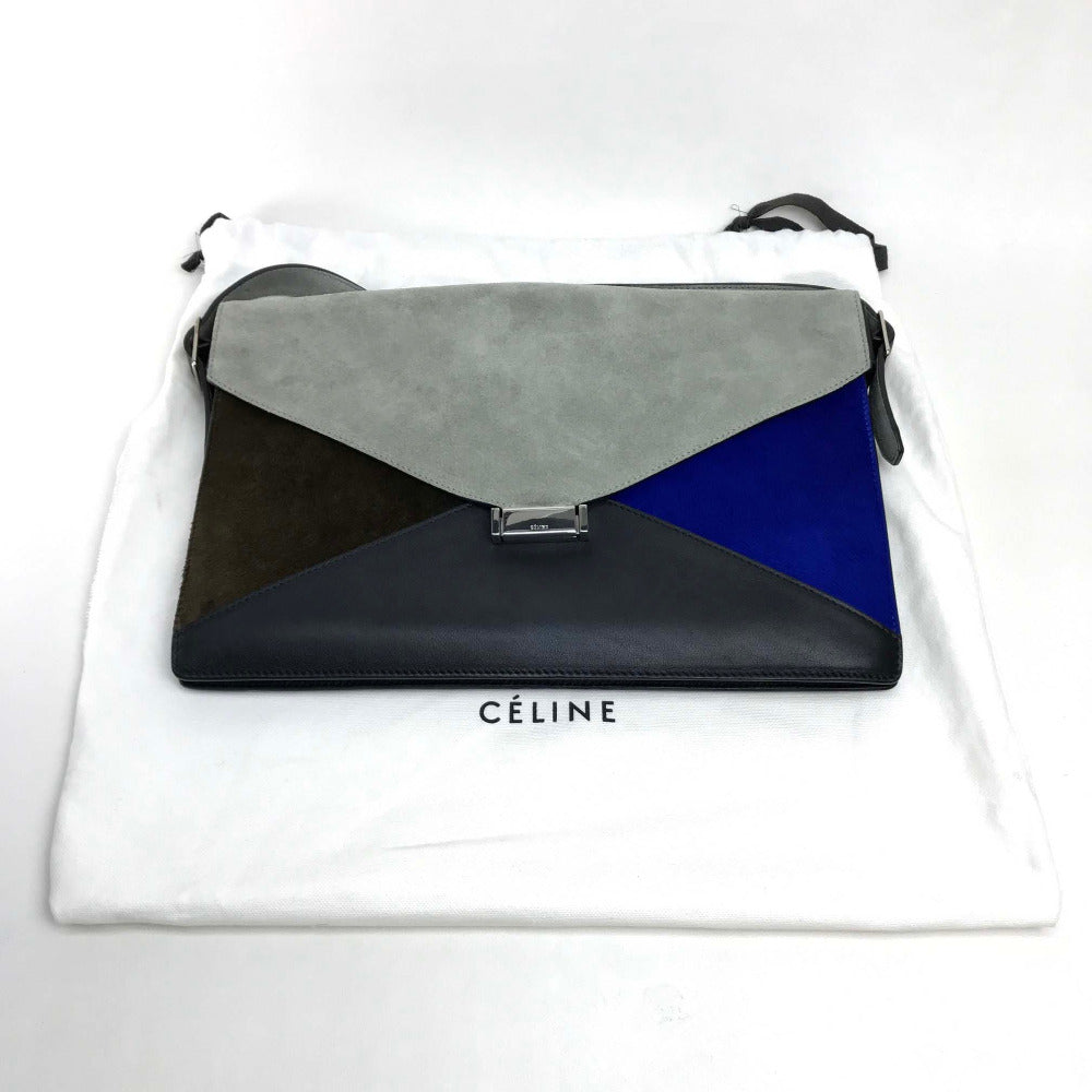 CELINE 肩掛けバッグ ロゴ金具 ダイヤモンドクラッチ カバン ショルダーバッグ クラッチバッグ スエード/レザー レディース グレーxブラック