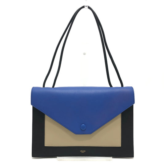 CELINE 2015 Spring/Summer Tricolor Pocket Medium Clutch, 2-Way Shoulder Bag, Clutch Bag, Leather, Women's, Blue, Black