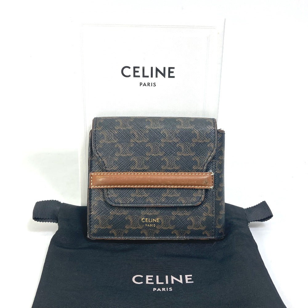 CELINE カードケース トリオンフ 札入れ フラップ付き 2つ折り財布 レザー メンズ ブラウン