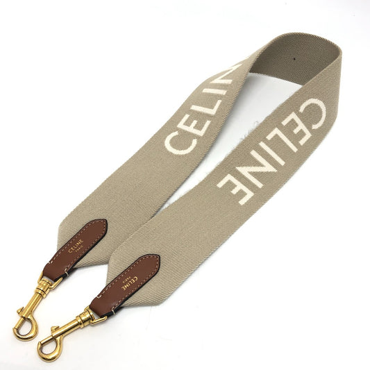 CELINE 49S022 ロゴ ジャガード ショート ショルダーストラップ キャンバス/レザー レディース ベージュ