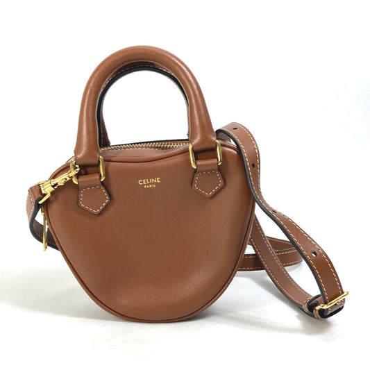 CELINE Heart Medium Logo 2-Way Handbag, Pochette, Crossbody Bag, Shoulder Bag, Leather, Women's, Brown