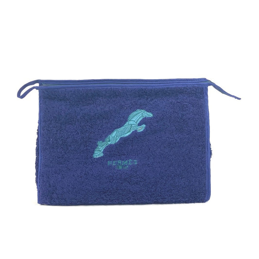 HERMES Horse Print Pile Beach Pouch with Logo Clutch Bag, Multi-Pouch, Makeup Pouch, Pile, Women's, Navy