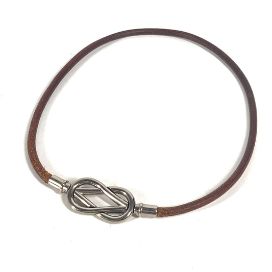 HERMES Men's Brown Leather Double Bracelet Choker Necklace