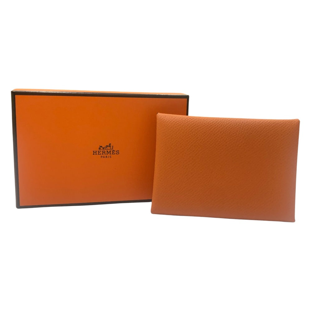 HERMES Calvi Duo Card Holder Coin Purse Wallet Two-fold Wallet Epsom Women's Orange x Lime Orange