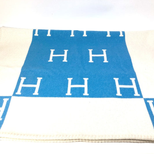 HERMES Plaid Avalon Interior Throw Blanket, Wool/Cashmere, Kids, Blue
