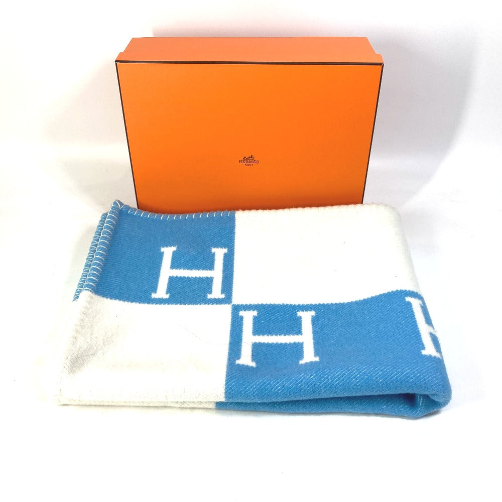 HERMES Plaid Avalon Interior Throw Blanket, Wool/Cashmere, Kids, Blue