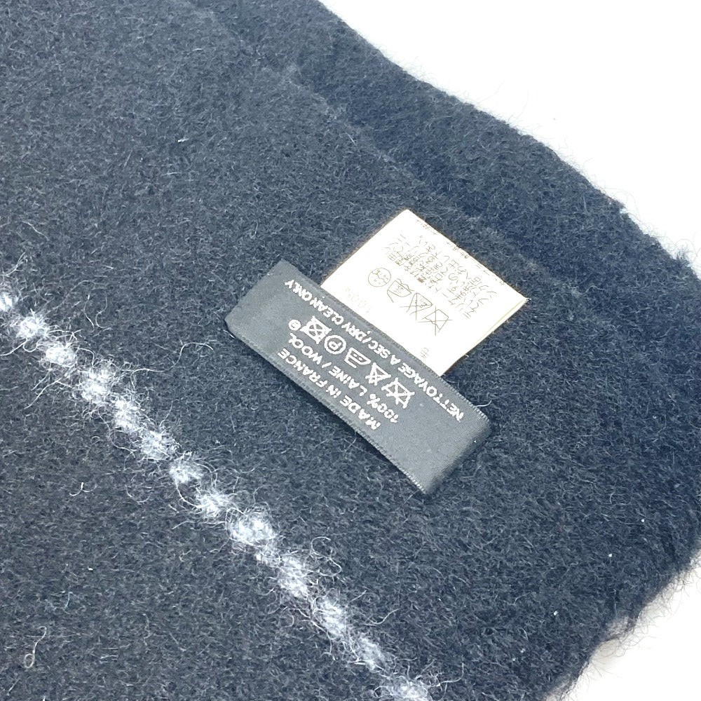 HERMES Matte Border Interior Throw Blanket Wool Women's Blue